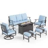 MIXPATIO 6-Piece Metal Patio Conversation Set, Fire Pit Table, 2 Ottomans
