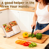 2 in 1 Dual-use Music Stand & Desktop Book Stand, Adjustable Height 16.5"-51", 100% Solid Wood Laptop Floor Stand Book Holder with Elastic Page Clips for Cookbooks (White with Tray)