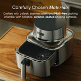 Cosori Iconic Stainless Steel 6.5 Qt Smart Air Fryer, PFAS-Free Ceramic Coating, Max 450°F, Consistent Cooking, Air Fry, Roast, Bake, Dry, Proof, Reheat, Dishwasher-Safe Basket, Chef-Crafted Recipes