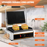 Yingyunvo Commercial Panini Press Grill 2200W Countertop Electric Sandwich Maker with Adjustable Temp Control, Nonstick Coating, Grooved Plates Grill, for Burgers Steaks Panini