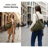 Suede Tote Bag for Women with Leather Purse Large Capacity Work Travel Handbags Ladies Shoulder Bags (olive green)