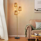 XZHGCEE Boho Floor Lamp for Living Room:3 Light Rattan Floor Lamp for Bedroom, Gold Standing Lamp with Foot Switch, Coastal Rustic Tall Lamp, No Bulb