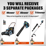 SENIX 22" Self-Propelled Gas Lawn Mower (170cc) +17-Inch 26.5 cc Gas Weed Wacker + 26.5cc Gas Leaf Blower Yard Tool Kit