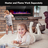 R.W.FLAME Electric Fireplace 50 inch Recessed and Wall Mounted,The Thinnest FireplaceLow Noise, Fit for 2 x 6 Stud, Remote Control with Timer,Touch Screen,Adjustable Flame Colors and Speed