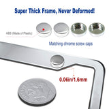 BGGTMO Stainless Steel License Plate Frames- 2 Pack Heavy Duty Polished Mirror Car Tag Cover with Chrome Screws Caps, 4 Holes Front & Rear Holders with Fasteners, Inserts, Rust/Rattle Proof Pads