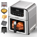 Stainless Steel Air Fryer Ceramic 12 in 1, Dual-Blazes in Steel Housing, 6QT 2-3 Servings Visible 8.27" Basket (Silver)