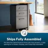 Vari Slim File Cabinet - Three Drawer Office Filing Cabinet, Modern Mobile Pedestal with Heavy-Duty Steel - Lockable Storage with Roll-and-Lock Caster Wheels