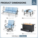 MFSTUDIO 6 Piece Metal Patio Furniture Set with Fire Pit Table, Blue