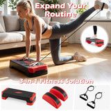Goplus 3-in-1 Aerobic Step Platform, 600 LBS Adjustable Exercise Stepper with 4-Level Risers, Balance Trainers, Resistance Band, Non-Slip Workout Stepper for Home Gym, Cardio, Strength Training (Red)