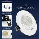 LUXRITE 4-Inch Gimbal LED Recessed Lighting, 5 Color Selectable 2700K-5000K, 15 Watts, 1250 Lumens, Adjustable 360º + 30º Swivel Spotlight, Dimmable, CRI90, IC & Wet Rated, ETL, White (12 Pack)