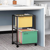 PUNCIA 2 Tiers Metal Rolling File Carts with Wheels Hanging Files for Letter Size Movable Pull-Out File Folder Rack Drawer File Cabinet