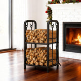 HONEST OUTFITTERS Firewood Rack Indoor, 2-Tier Firewood Rack Outdoor with 4 Pieces Fireplace Tools Set, Heavy Duty Log Wood Holder for Fireplace, Fire Pit, Wood Stove Black