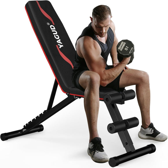 Weight Bench Press, Adjustable Workout Benches for Home Gym Dumbbell Exercise, 800 LB Stable Incline Decline Bench for Full Body Workout, 2 Sec Fast Folding Strength Training Sit up Bench Yagud
