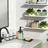 SheeChung Green Bathroom Accessories Set, 6Pcs Mason Jar Glass Bathroom Set, Lotion Soap Dispenser, Toothbrush Holder, Qtip Holder, Soap Dish, Metal Wire Basket, Rustic Farmhouse Bathroom Decor-Black