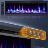 GarveeHome 50 in Electric Fireplace Wall Mounted/Recessed with Remote Control, 4.2 in Ultra-Thin Linear Fireplace Heater 750W/1500W with Timer, 12-Color Flames, Log & Crystal Options