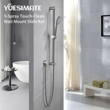 YUESIMATE 304 Stainless Steel Shower Slide Bar 28-Inch with Adjustable Handheld Shower Head and 59-Inch Hose, High Pressure 5 Setting Hand Shower with Wall Mount，Shower Slide Bar Combo, Brushed Nickel