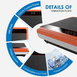 Natini Vibration Plate Exercise Machine - Whole Body Vibration Platform Machine with Pilates Bar Resistance Bands for Home Fitness Training Equipment (Orange)