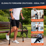 EldHilfe Folding Forearm Crutche for Adults - 10-Level Adjustable Telescopic, Lightweight Aluminum and TPR, Fits 55.1-74.8in Height, 0.97lbs Mobility Aid (Black)-1PC