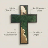 Preserved Moss Cross Wall Art - Rustic Wooden Christian Home Decor & Spiritual Gift, Nature-Inspired Faith Symbol for Modern Farmhouse, Baptism & Housewarming Present - 36'' x 60''