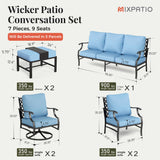 MIXPATIO 7-Piece Patio Conversation Set, Swivel Chairs, 2 Ottomans, Blue