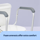 Foldable Toilet Safety Rail with Adjustable Height – Universal Fit for Standard or Elevated Seats – Aluminum Frame, Width Adjustable Armrests, Easy Install Over Toilet – Retail Box