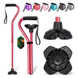 BeneCane Walking Cane Adjustable Cane with Offset Soft Cushioned Handle for Men & Women Lightweight Comfortable Extra Stability Base Mobility Aid for Men Women and Seniors Red
