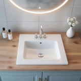 VEVOR Semi Recessed Bathroom Sink, 20.08 x 18.31 Inch Rectangular White Ceramic Vessel Sink with Overflow and 3 Faucet Holes, Drop in Modern Lavatory Vanity Bath Wash Bowl Basin Rectangle Small Space