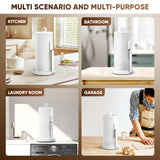 theaoo Heavy-Duty Stainless Steel Paper Towel Holder with Tension Arm – Easy One-Handed Tear, Modern Standing Countertop Dispenser for Kitchen, Holds All Paper Towel Rolls (1, White)