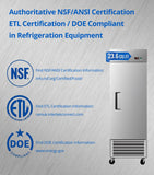 27" W Commercial Refrigerator, 23.6Cu.ft Reach-In Single Door Stainless Steel commercial fridge, 3 Shelves, Fan Cooling, Auto Defrost