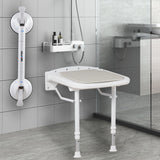 NEWTRY 15" Folding Shower Seat Wall Mounted with Bathroom Grab Bar, 550lb Fold Down Shower Seat Adjustable Height Foldable Shower Chair with Smart Suction Cup Handrail for Home Care & Bathroom