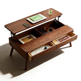 QKFF Wood Lift Top Coffee Table, 100% Solid Oak Wood Small Rising Dining Center Tables with Storage Shelf and Hidden Compartment for Living Room 48D x 26W x 26H