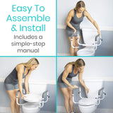 Vive Toilet Safety Rail - Adjustable Grab Bar - Compact Support Frame with Handrail for Bathroom Toilet Seat - Easy Installation for Handicap Senior Bariatrics, Elderly Balance - Padded Hand Armrest