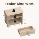 Nightstand Set of 2, 27" Wide Natural Wood Grain Bedside Tables with Drawer and Open Shelf, Modern Curved End Tables with Rounded Body and Cylindrical Legs for Bedroom,Natural Wood