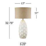 Possini Euro Design Cosgrove 32 3/4" Tall Oval Large Mid Century Modern Coastal End Table Lamps Set of 2 White Ceramic Living Room Bedroom Bedside Nightstand House Beige Shade (Colors May Vary)