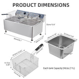 GAOMON 22 Liter Electric Fryer with Basket & Lid, 23.2QT Dual Tank Deep Fryers for Restaurant Home Use, Adjustable Temperature