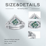 Oseew 1.5ct 10k Gold Natural Moss Agate Promise Ring for Women Gold Moss Agate Ring Set Moss Agate Engagement Ring Set Kite Shape Moss Agate Wedding Ring Set (White Gold)