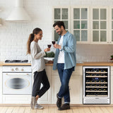 Tylza 24'' Wine Fridge, Dual Zone Wine Refrigerator, 54 Bottles, Lock, Glass Door, Built-in Compressor, 6 Adjustable Shelves, Undercounter or Freestanding