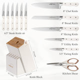 Knife Set, Kitchen Knives Set with Block and Sharpener 14 Pcs Full Tang Knives German Stainless Steel Dishwasher Safe Kitchen Utensils Set with Ergonomic Handle Gifts for Women
