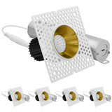 LUXRITE 1-Inch LED Trimless Recessed Spotlight with Brass Reflector Trim Replacement 10W, 850LM, 2700K-5000K, 60° Beam Angle, Dimmable, Push-n-Lock, CRI90, Damp & IC Rated, ETL White + Brass (4 Pack)