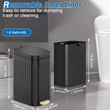 Small Bathroom Trash Can with Air Freshener Soft Close Lid, 6 Liter/ 1.6 Gallon Stainless Steel Garbage Can with Removable Inner Bucket, Black