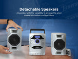 Emerson Portable CD Player Boombox with Cassette Player, Tape Recorder, AM/FM Radio, MP3 AUX Input, Detachable Speakers, AC/DC & Battery Operated – Stereo System for Home, Travel, Indoor & Outdoor Use