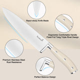Kuisine Premium Sharp Knife Set,High Carbon Stainless Steel Ergonomic Handle,Knife Block Set with Built-in Sharpener(15PCS,Ivory)