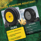 Wiltire 16x6.50-8 Tire and Wheel Assembly (2 Pack), Pre-Installed 3/4" Bushing, 3" Offset Hub, Flat Free Solid Rubber Tire, For Compatible 3/4" Axle Lawn & Garden Equipment (Yellow)