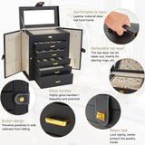 AKOZLIN Huge Jewelry Box Organizer Functional Extra Large Leather Jewelry Storage Case for Women Girls Ring Necklace Earring Bracelet Holder Organizer with Mirror Black