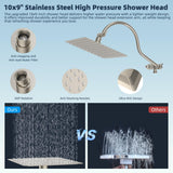 Hibbent All Metal CUPC Certified Shower Head, 10'' High Pressure Rainfall Shower Head, Handheld Showerhead Combo, 12'' Adjustable Extension Arm, 10 Sprays, 71'' Hose, Showerhead Holder, Brushed Nickel