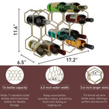 Buruis Countertop Wine Rack, 14-Bottle Modern Freestanding Metal Holder for Red and White Wine, Tabletop, Kitchen, Bar, and Cabinet Storage (Gold)