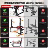 6-in-1 Foldable Weight Bench Set, 1695LBS Adjustable Workout Bench/Barbell Rack/Curl Pad, Bench Press, Leg Extension and Curl machine