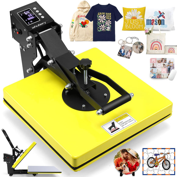 Heat Press 15x15 Slide Out, Clamshell Heat Press Machine for T-Shirts, Bags, Mouse Pads & More, Dual-Tube Fast Heating Whubefy
