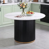 Maotifeys Modern Round Dining Table 46'' White Marble Dining Room Table for 4-6, Circle Faux Marble Top Kitchen Table with Black Gold Pedestal for Dining Room, Bistro, Breakfast (Table Only)