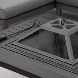 34" Fire Pit with Grill, Metal Outdoor Wood Burning Firepit with Spark Screen, Fire Poker, Cover, Table Lip, Black Outsunny